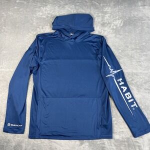 Habit Hoodie Mens M Blue Stretch Pullover Fishing Solar Factor 40+ Logo Spellout